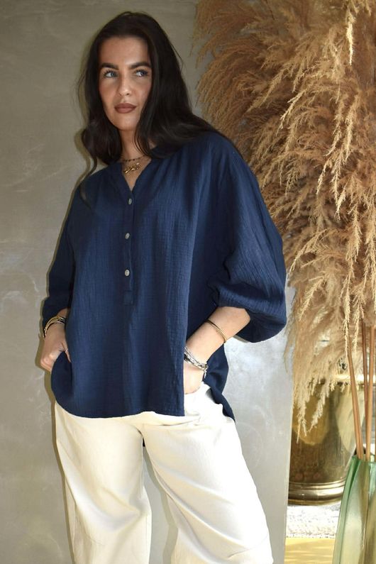 Laurie Cushion Cotton Blouse Navy